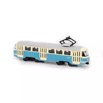 Kovová tramvaj na zpětný chod Tatra T3 - 16 cm, modrá